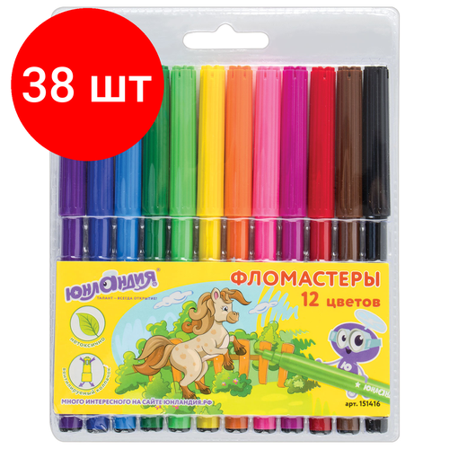 Комплект 38 шт, Фломастеры юнландия 12 цветов, уроки рисования, вентилируемый колпачок, ПВХ, 151416