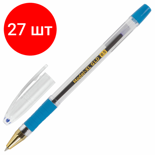 Комплект 27 шт, Ручка шариковая масляная с грипом BRAUBERG Model-XL GLD, синяя, узел 0.5 мм, линия письма 0.25 мм, 143245