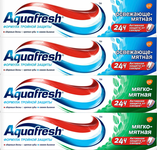 Зубная паста Aquafresh Освежающе-мятная и Мягко-мятная, 100 мл х 4 шт