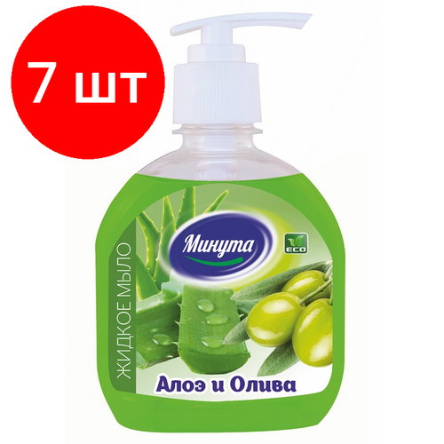 минута мыло жидкое минута алоэ и олива 300 г с дозатором Комплект 7 штук, Мыло жидкое Минута Алоэ и олива 300 г с дозатором