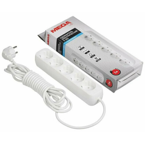 Удлинитель Promega jet 5 розеток с заземлением 5м 10А 2200 Вт белый Promega jet P 493 747493 990₽