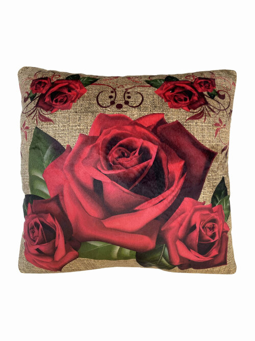 Подушка декоративная Роза красная, размер 35х35 см, для дивана и кресла, подарок на день рождения, подарок на 8 марта, подарок женщине