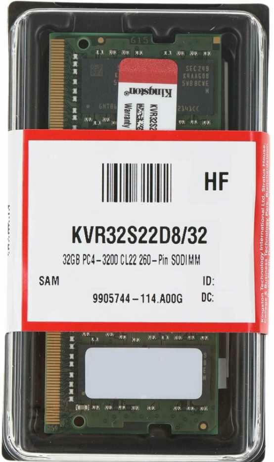 Оперативная память SODIMM 32GB DDR4-3200 Kinston KVR32S22D8/32 Value RAM