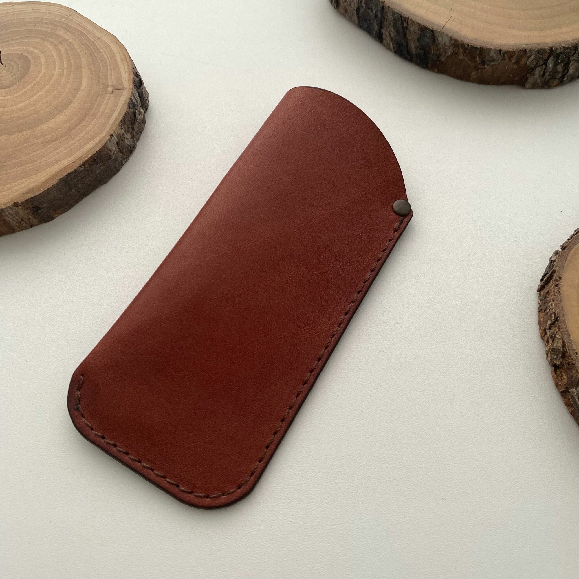 Пенал кожаный красно-коричневый футляр из натуральной кожи ручной работы