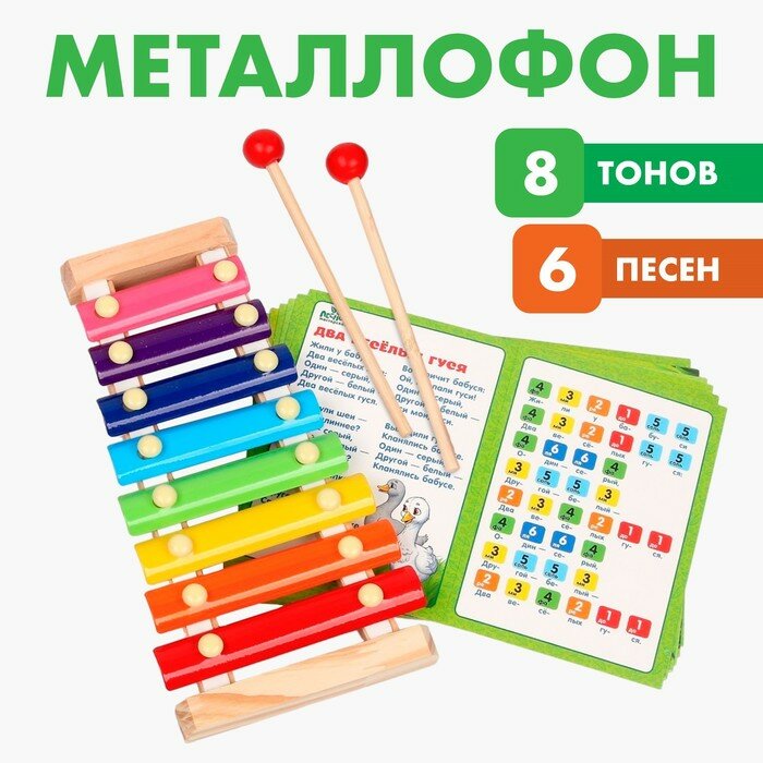 Металлофон, 8 тонов + карточки с песнями