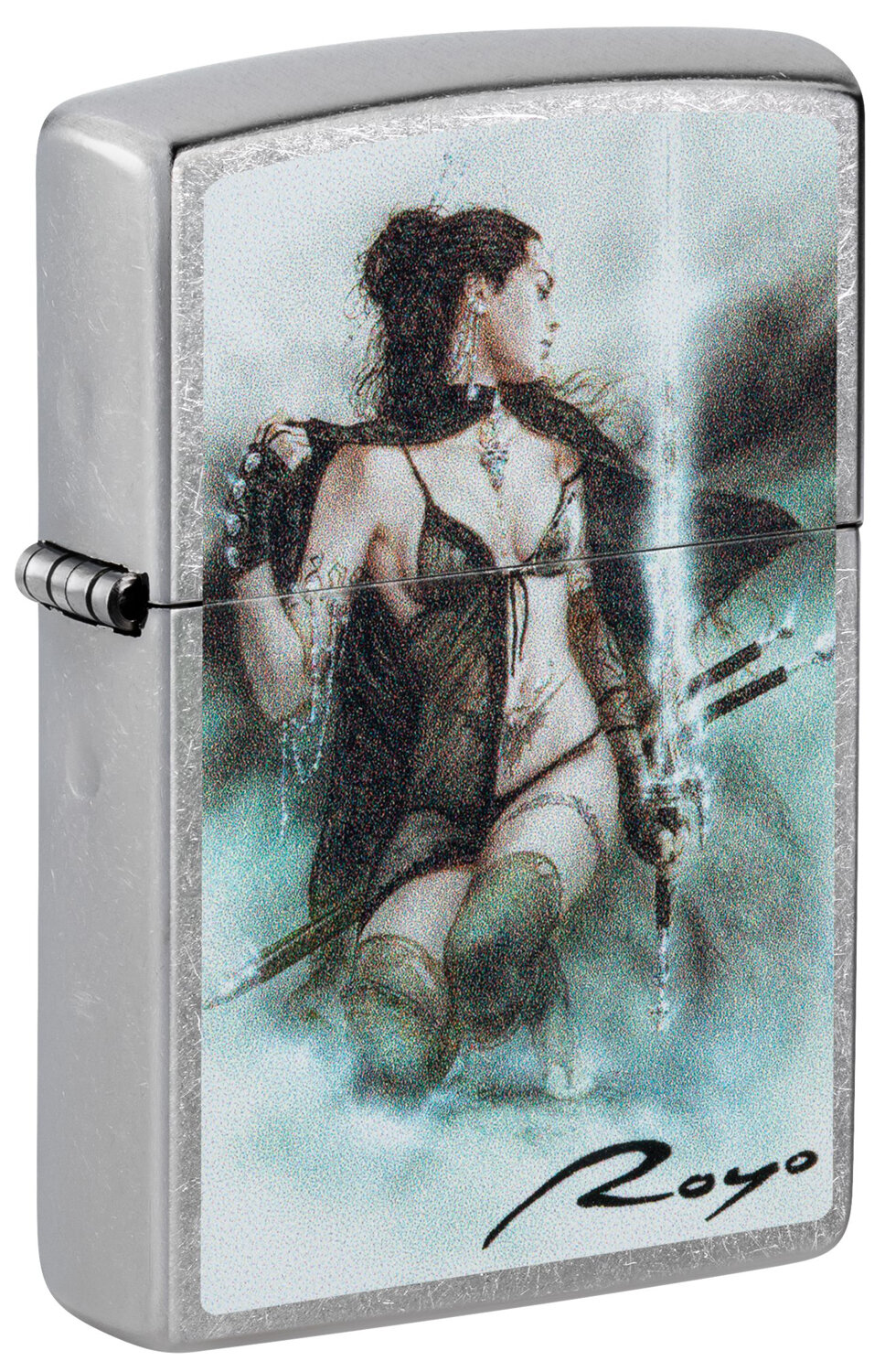 Оригинальная бензиновая зажигалка ZIPPO Luis Royo с покрытием Street Chrome, латунь/сталь, серебристая, 38x13x57 мм, не заправленная