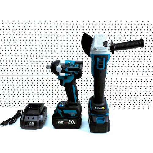 Гайковерт винтоверт болтоверт бесщёточный аккумуляторный 250 Nm Болгарка УШМ с двумя аккумуляторами на 30 ампера и зарядной станцией 11990₽