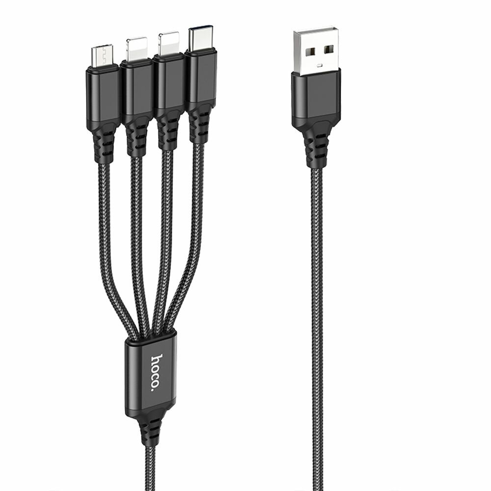 USB кабель HOCO X76 Super Lightning 8-pin/MicroUSB/Type-C 4в1 1м нейлон (черный)