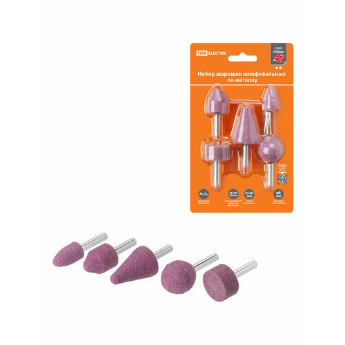 Набор шарошек шлифовальных абразивных 6 мм L 45-60 мм оксид алюминия 5 шт Рубин TDM 363₽