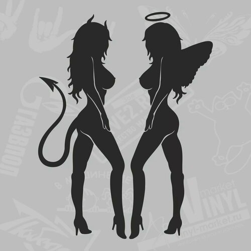 Наклейка Демон и Ангел, черный, 14 х 18 см