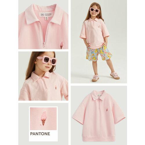 Поло Happy Baby, размер 116-122, розовый пижама happy baby размер 116 122 белый розовый