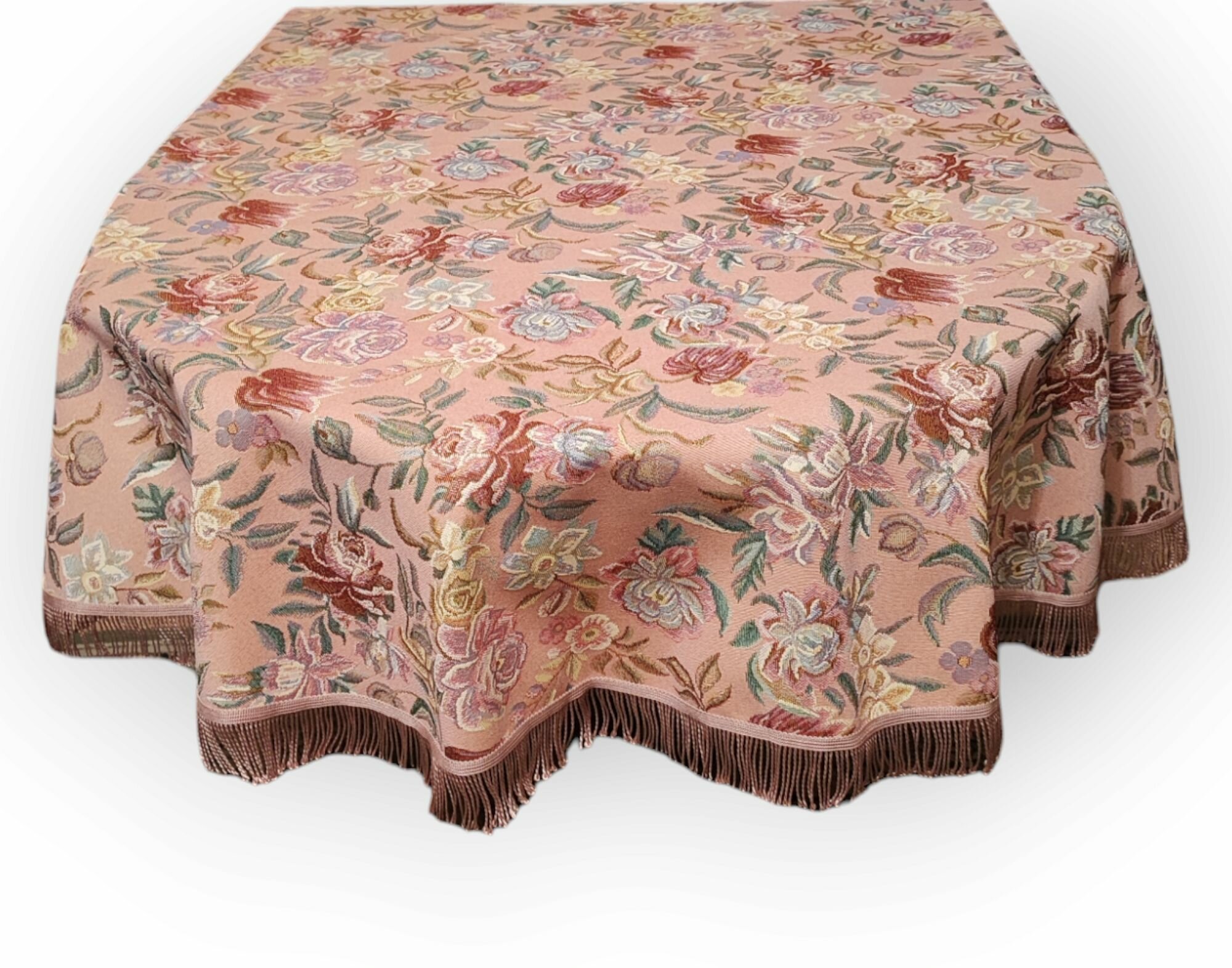фото Скатерть гобеленовая "Розовый сон" круглая с бахромой