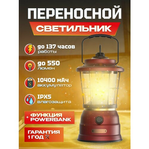 Ретро - светильник портативный Sunree Starfield 1 Multi-Function Retro Lamp 550 лм, IPX5, 2000.2700K, 10400 мАч, функция Power Bank, до 137 часов работы без подзарядки (Starfield 1) красный