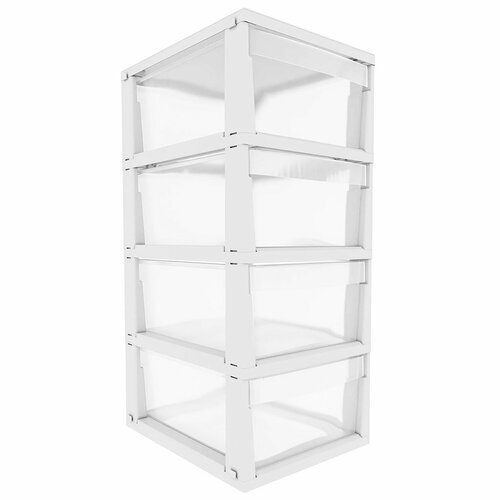Стеллаж Архимед Uniqum четырехъярусный пластмассовый 37х29х66 см модульный прозрачный ящик корпус белый 4109₽