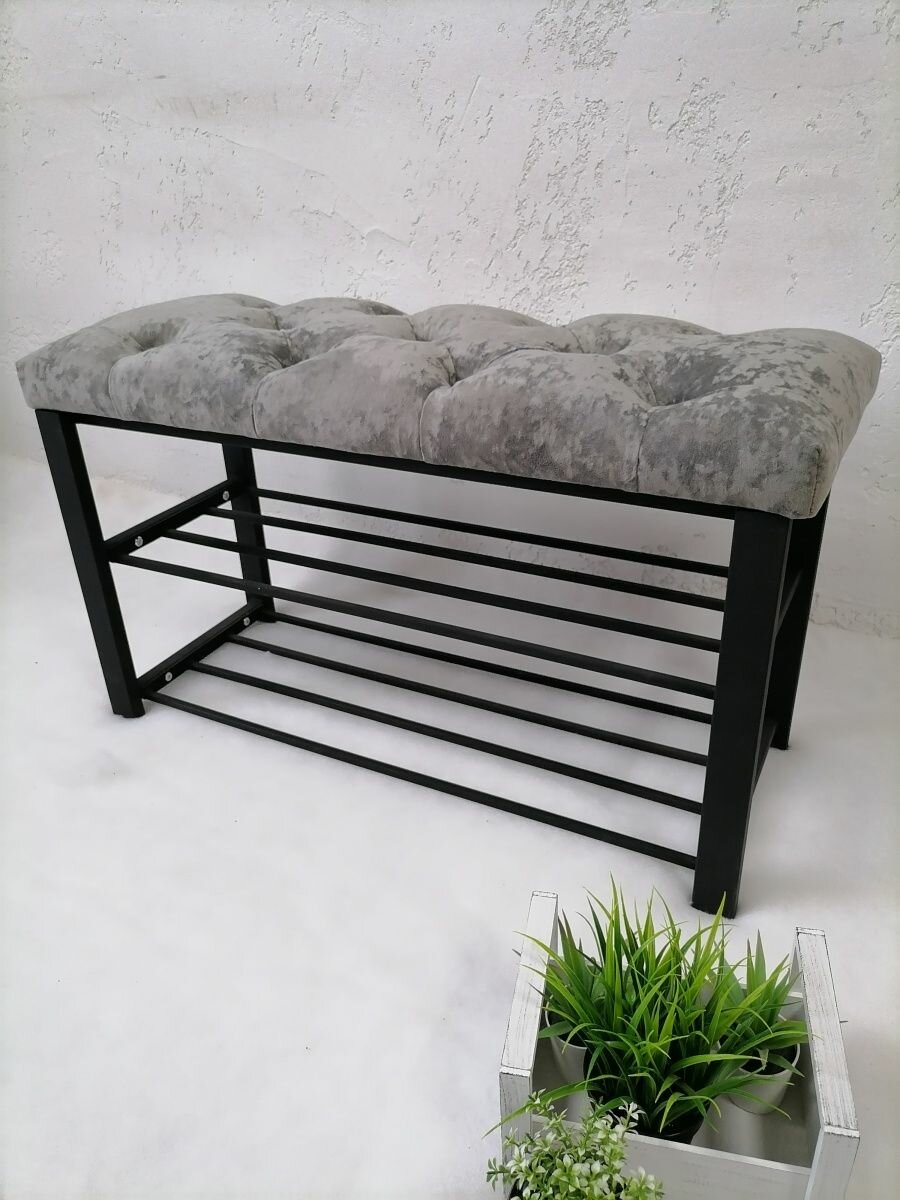 фото Обувница с мягким сидением велюр