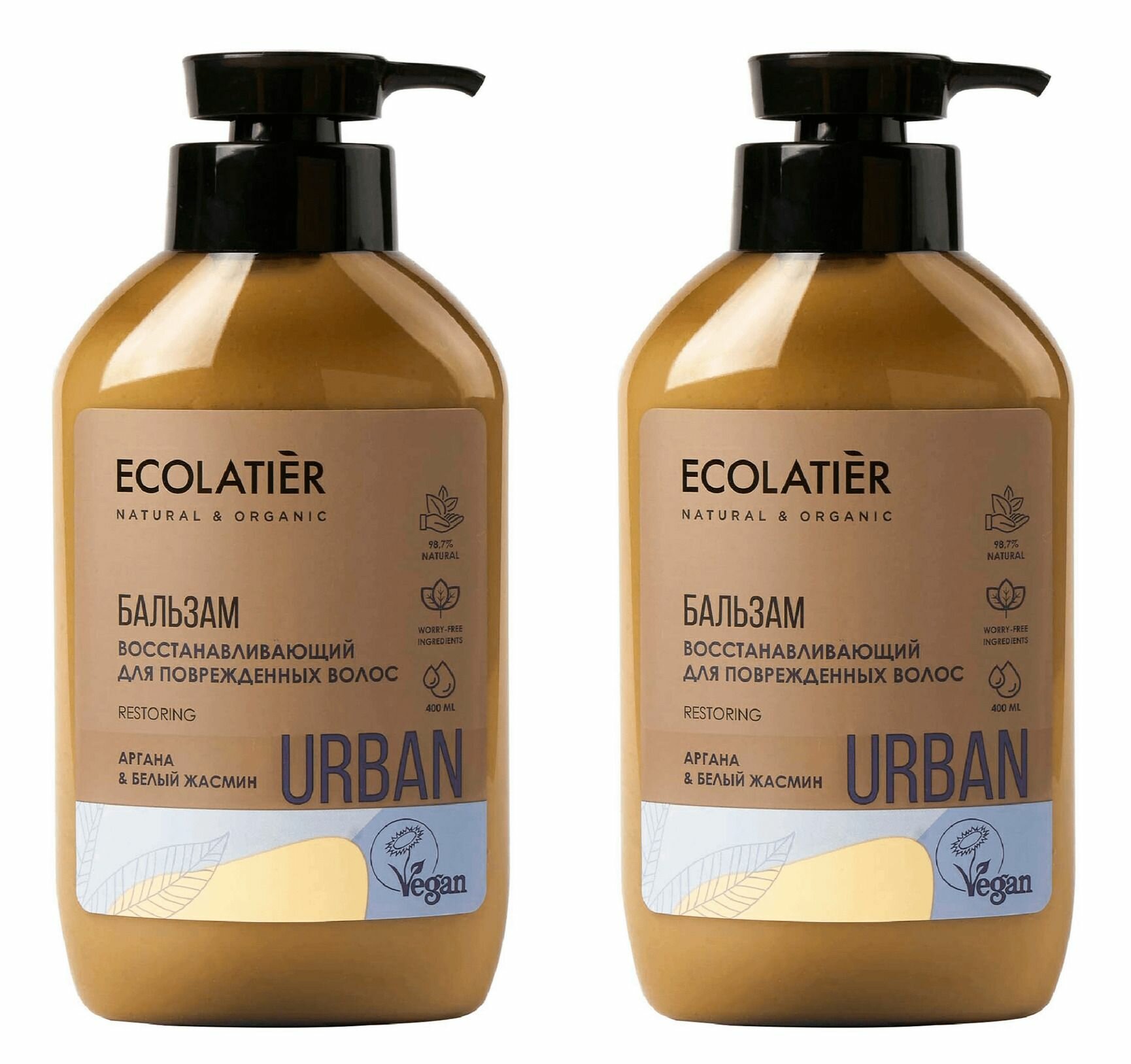 Ecolatier Бальзам для волос Urban Restoring Аргана & Белый жасмин, восстанавливающий, 400 мл, 2 шт