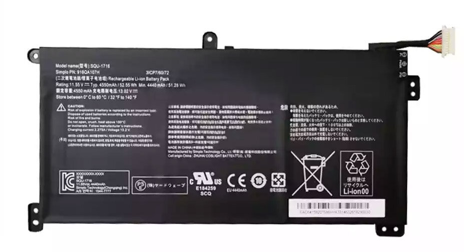 Аккумулятор для Hasee SIMPLO SQU-1716 916QA107H 11.55V 4550mAh