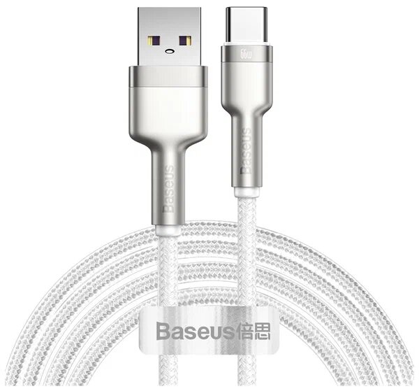 Кабель Baseus Cafule Series Metal USB - Type-C (CAKF), 2 м, 1 шт, белый