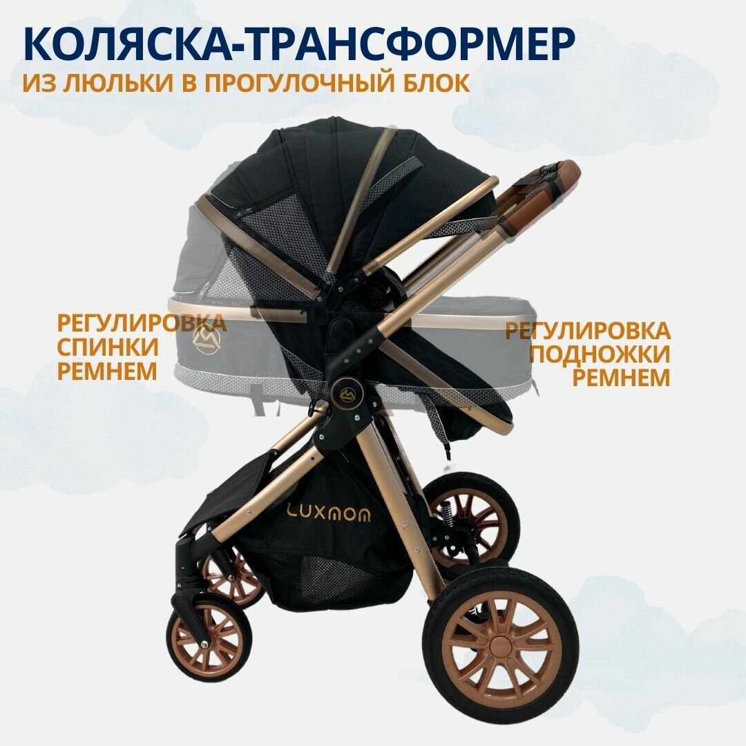 Коляска - трансформер 2в1 Luxmom V9, коляска для новорожденных (чёрная)