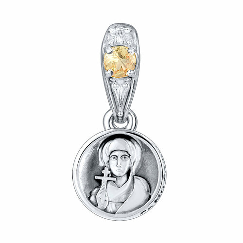 Иконка CORDE Серебряная подвеска Святая Мученица София с натуральным турмалином, серебро, 925 проба, оксидирование, турмалин, размер 2 см.