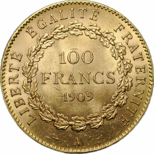 Монета 100 франков 1909 Франция раковина париж па 900