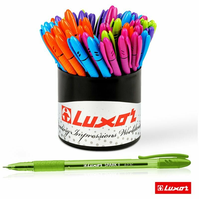 Набор из 50 шт. - Ручка шариковая Luxor "Spark II" синяя, 0,7мм, грип, корпус ассорти