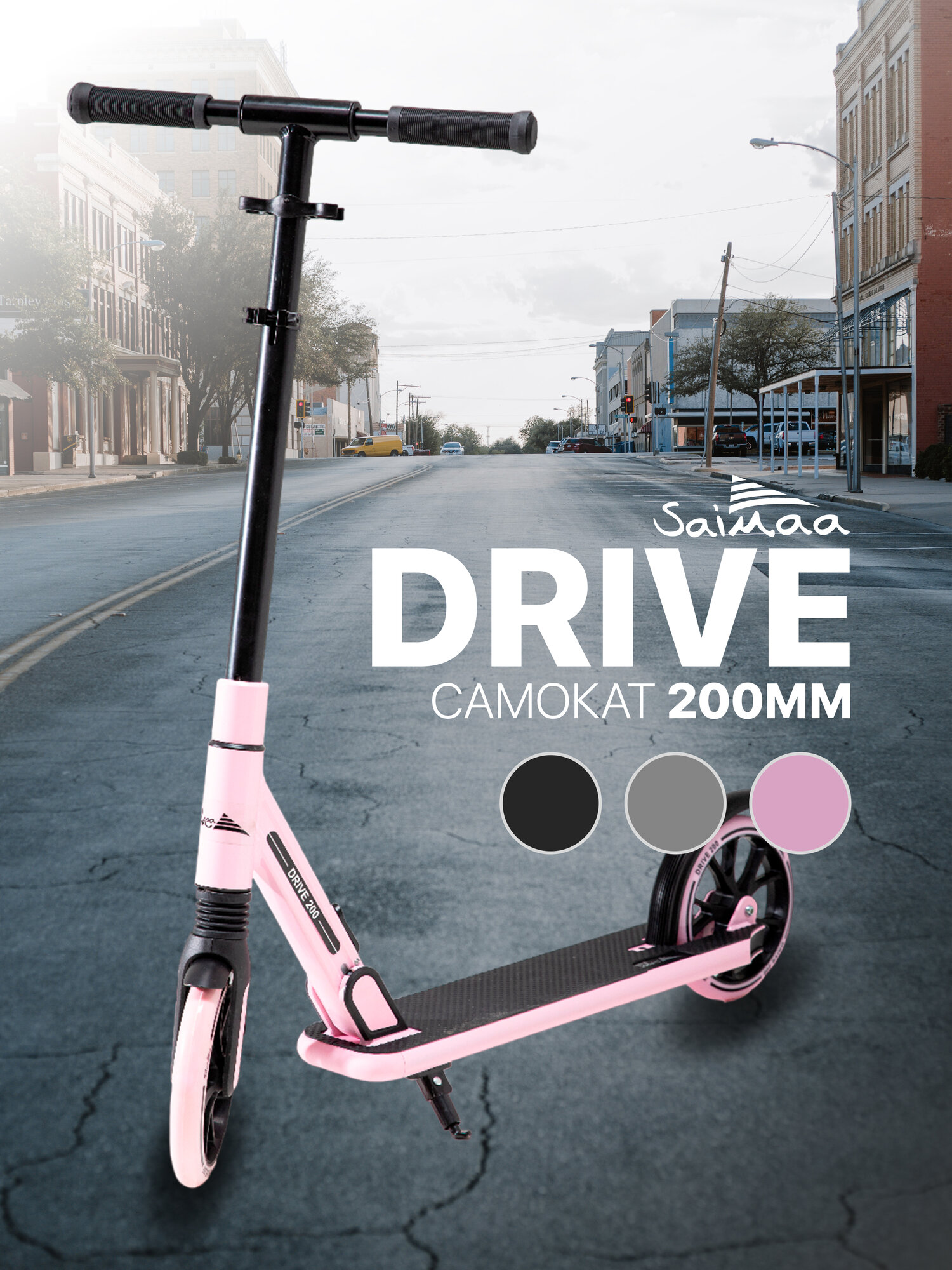 Самокат городской двухколесный Saimaa DRIVE 200, цвет розовый