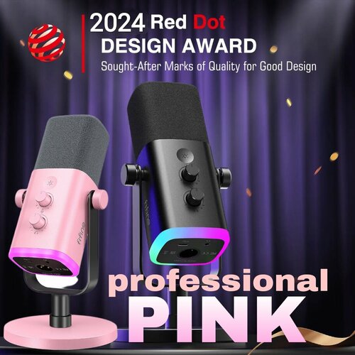 Микрофон студийный динамический XLR для стриминга розовый 1090000₽