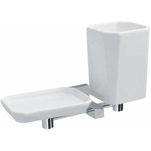 Стакан для зубных щеток с мыльницей Stil Haus Diva DV14(08-BI) настенный, хром/белый