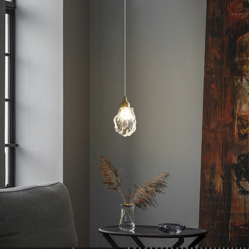 фото Светодиодная подвесная светильник Хрустальная Подвесная лампа для спальни, обеденного стола, Потолочная люстра, подвеска у кровати, освещение,1 световая головка