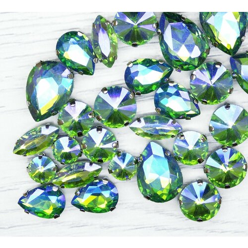 МЦ-ПЦ-1318 Хрустальные стразы в металлических цапах, форма: Октагон 13х18 мм, цвет: микс, 50 шт.