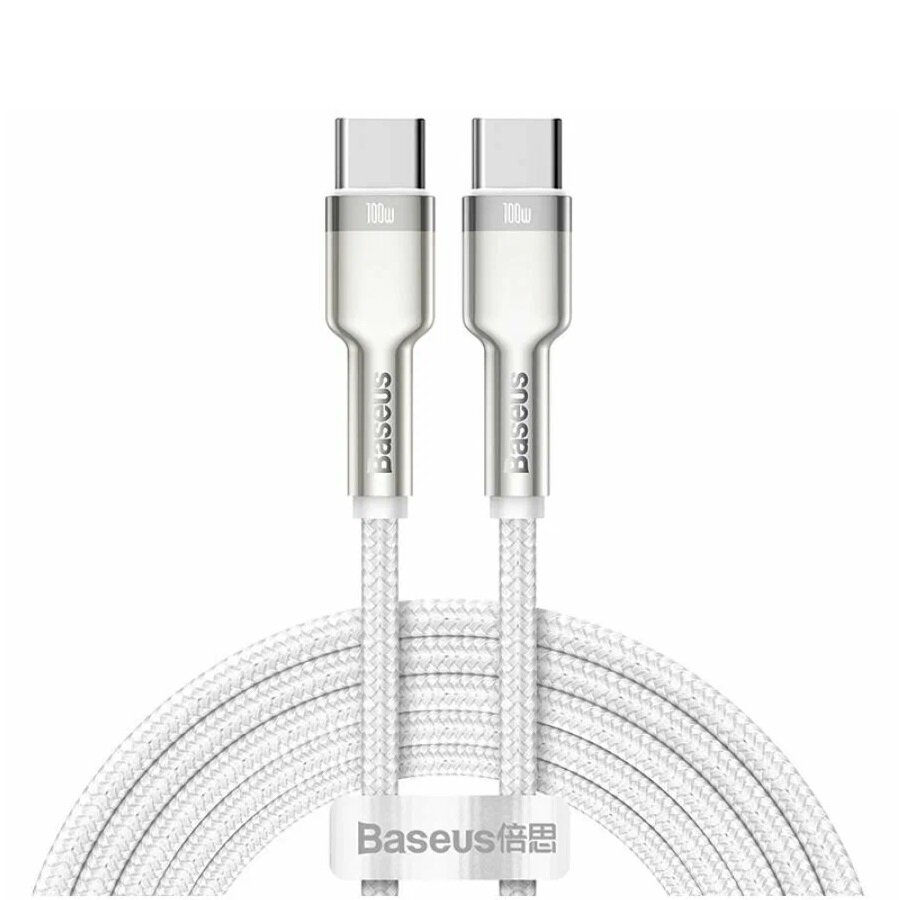 Кабель Type-C to Type-C Baseus Cafule Series Metal Data Cable 100W 2м, белый (CATJK-D02)