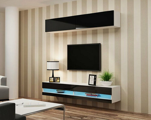 Изображение товара Гостиная Виго нью 12 МДФ (черная) / Белый Фасадный 0101 NOW 180x42x180 см, черный Фиеста