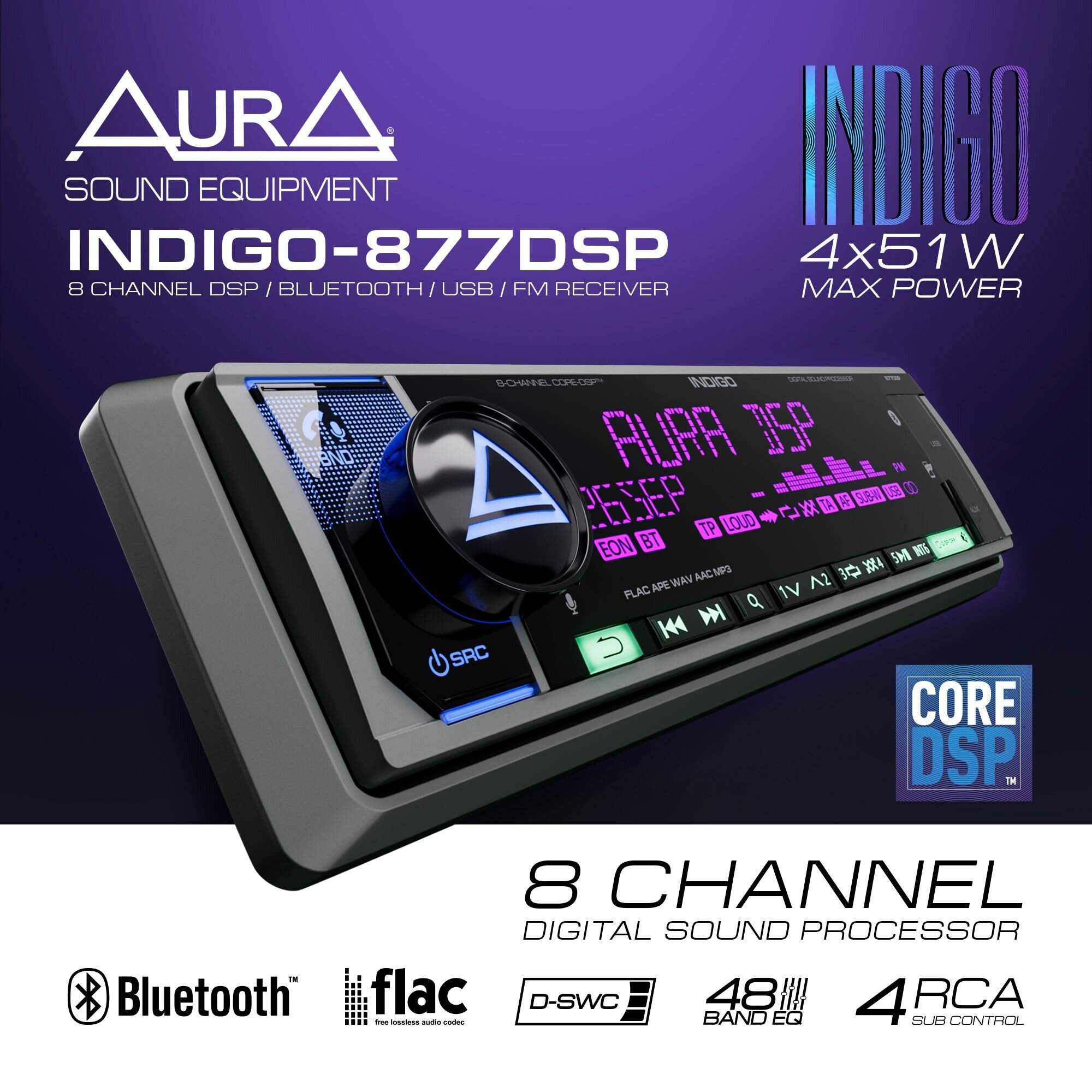 Процессорный 8-канальный ресивер AurA INDIGO-877DSP