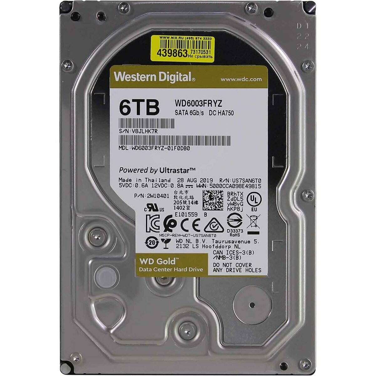 Жесткий диск Western digital Gold 6 Тб WD6003FRYZ