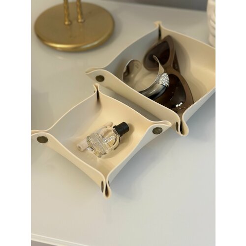 Комплект 2 шт. Подставка для мелочей, кожаный органайзер поднос