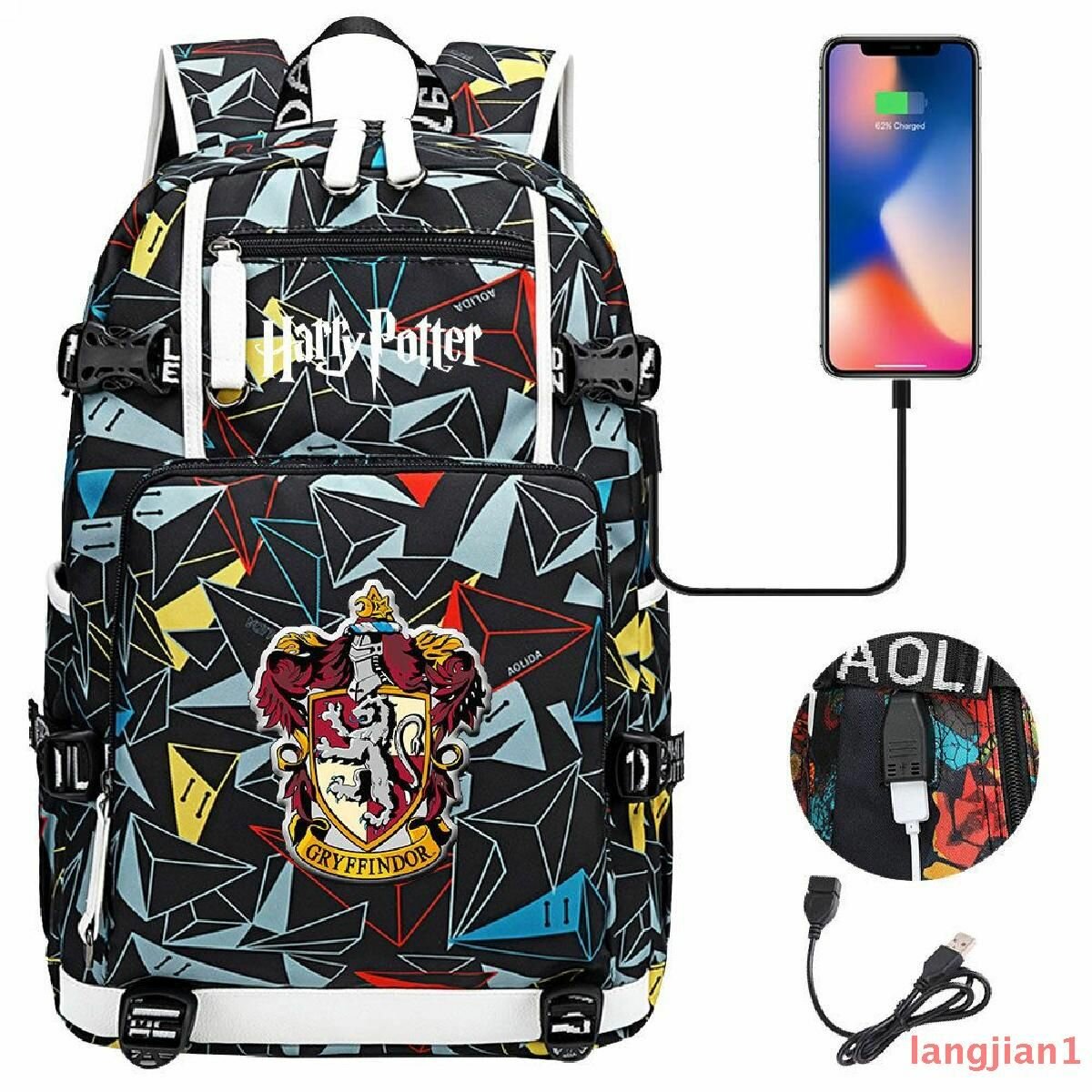 Школьный рюкзак Harry Potter Gryffindor с зарядкой USB для ноутбука