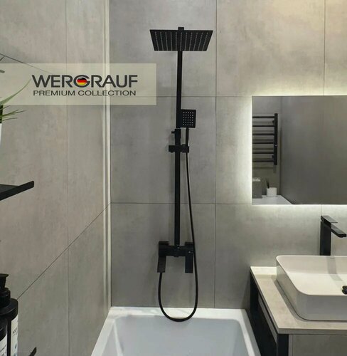 Изображение товара Душевая система Wergrauf 3W-25B с тропическим душем 25х25 цвет черный