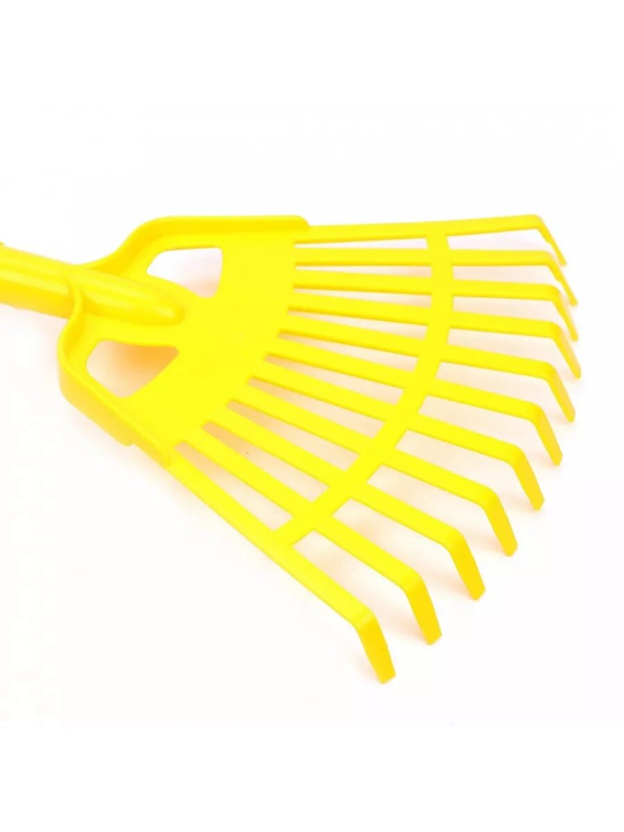 Грабли веерные детские 2 шт синие и желтые с деревянной ручкой — фото 1