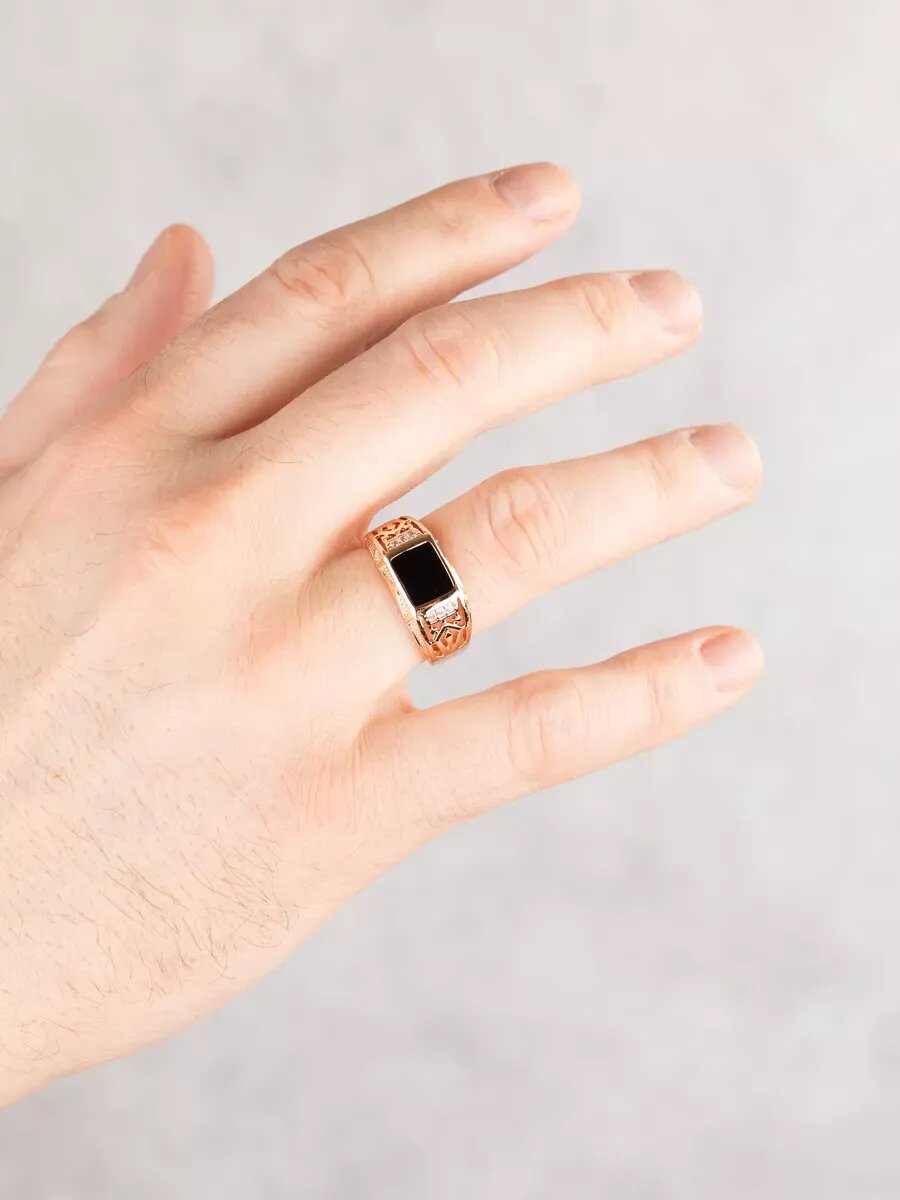 Печатка TEKA, фианит, эмаль, размер 21, золотой — фото 1