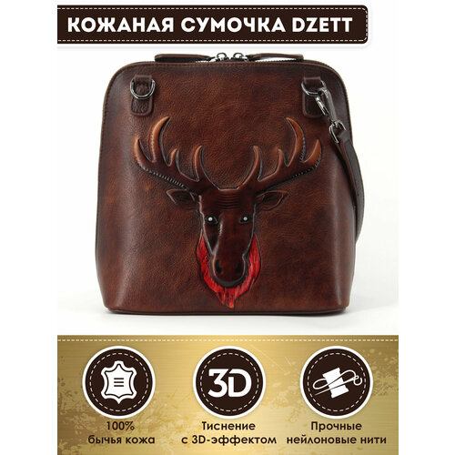 фото Сумка кросс-боди dzett, фактура тиснение, коричневый, красный