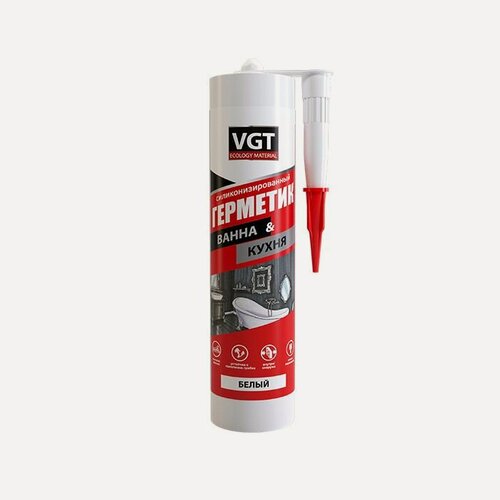 Изображение товара Герметик силиконизированный для ванной и кухни VGT картридж (400гр) белый