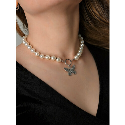 фото Чокер jewellery by v.k., искусственный камень, жемчуг имитация, длина 47 см, бежевый