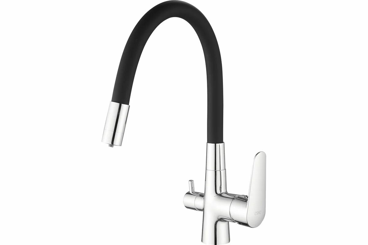 Смеситель для кухни CL03B (Хром/Черный) Coral ESKO с переключателем на питьевую воду