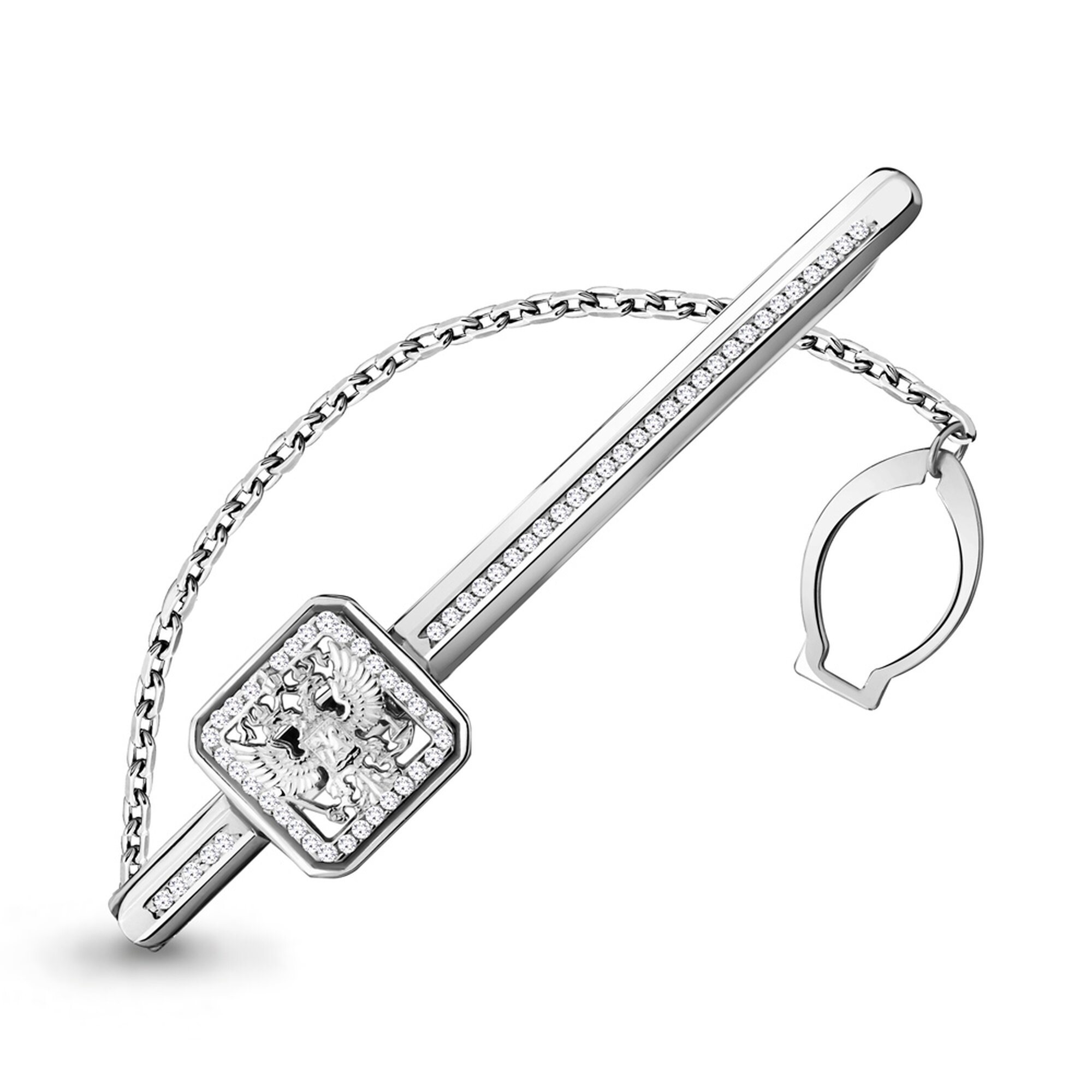 Зажим для галстука Diamant online, серебро, 925 проба, родирование, фианит