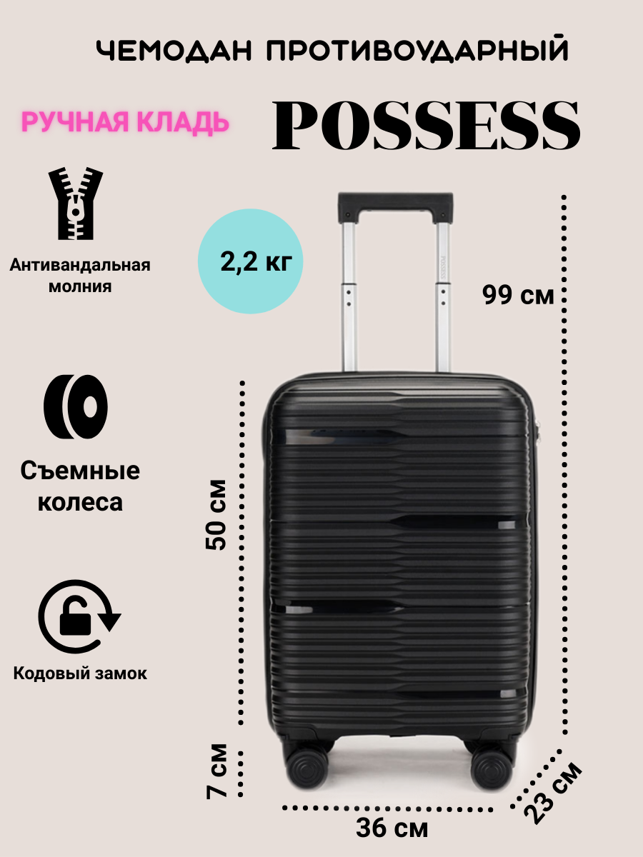 Чемодан POSSESS, размер S, черный