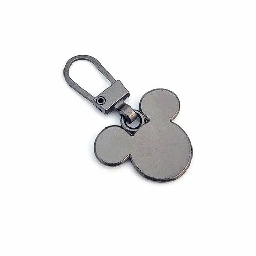 Пуллер для молнии (застежка, держатель, язычок для бегунка молнии) съемный, металл, мышонок Мики, темно-серый металлик, 1 шт.
