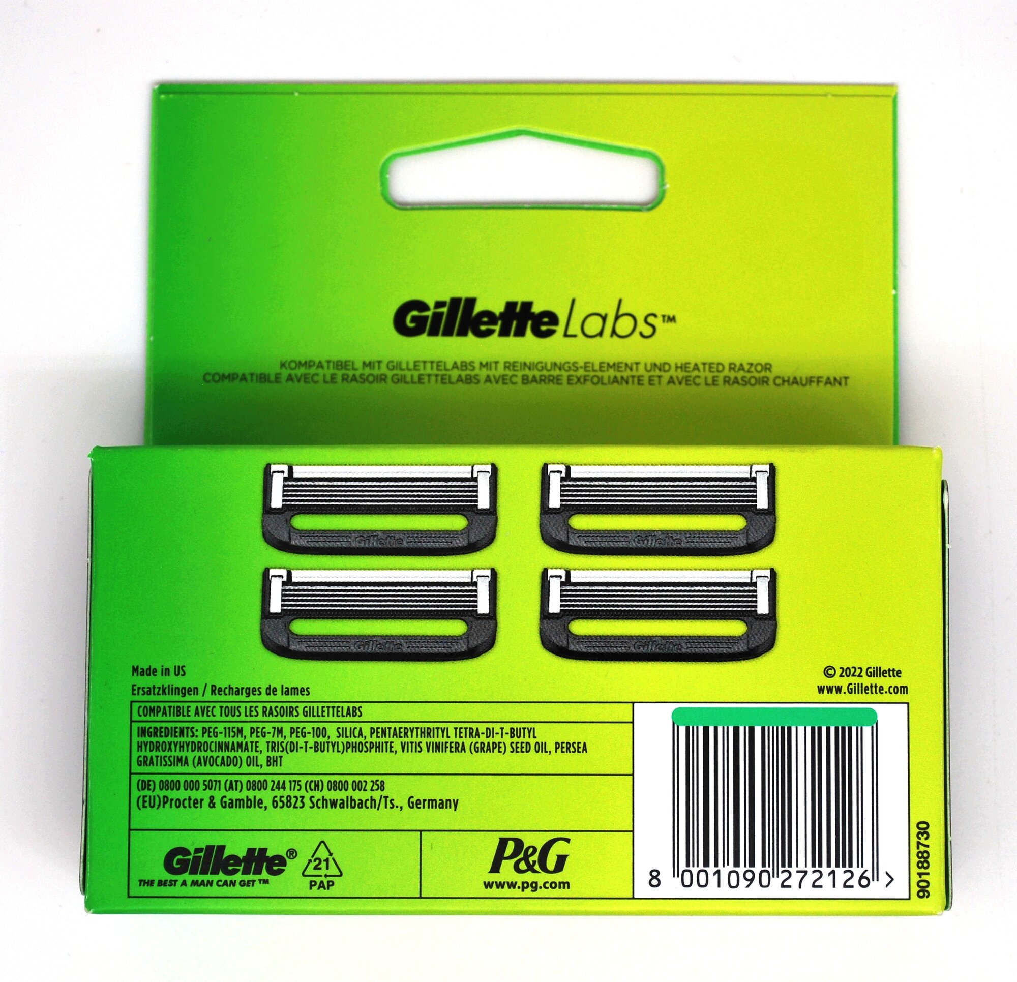 Сменные кассеты для станков Gillette Labs 4шт, нержавеющая сталь
