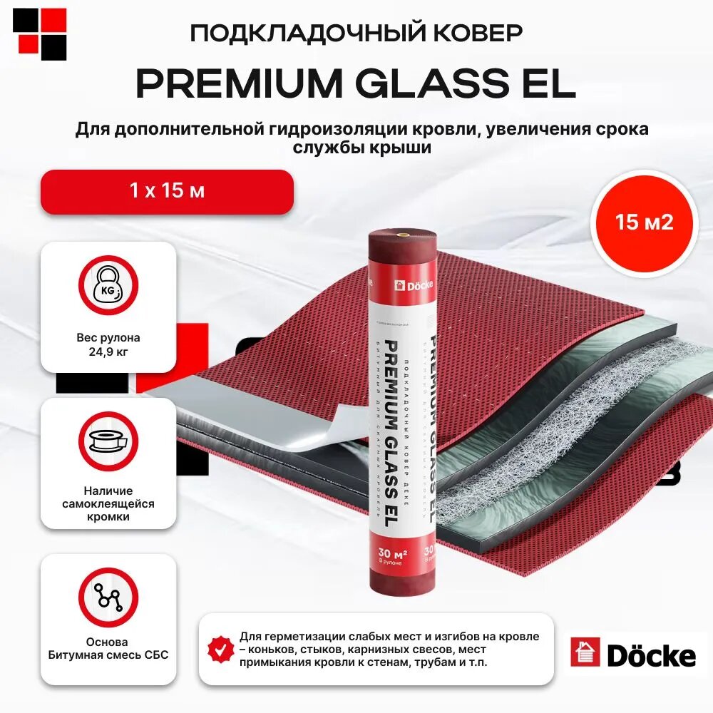 Подкладочный ковер Docke PREMIUM GLASS EL 15м / Деке премиум гласс эль