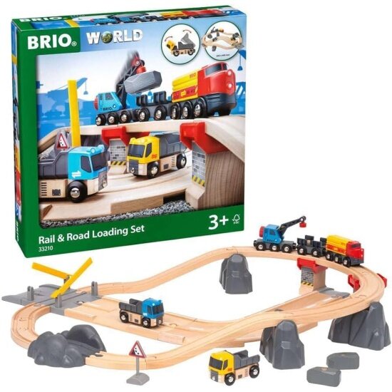 Игровой набор Brio 33210 Деревянная железная дорога с автодорогой и переездом